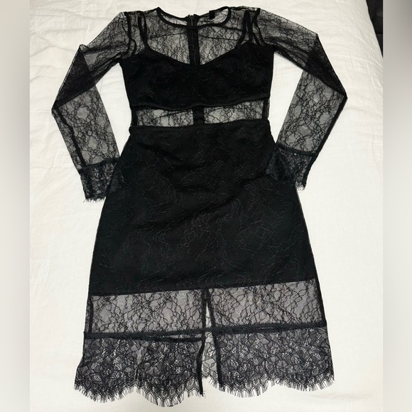 Topshop | Black Long Sleeve Lace Dress - Picture 3 of 3